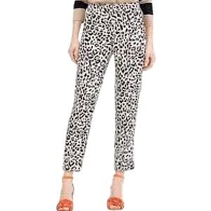 J. Crew Easy Pants Leopard Print Pull On Cropped High Rise Linen Black White 6